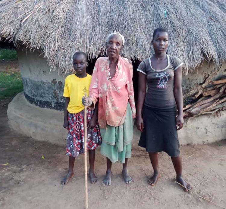 old lady with two children